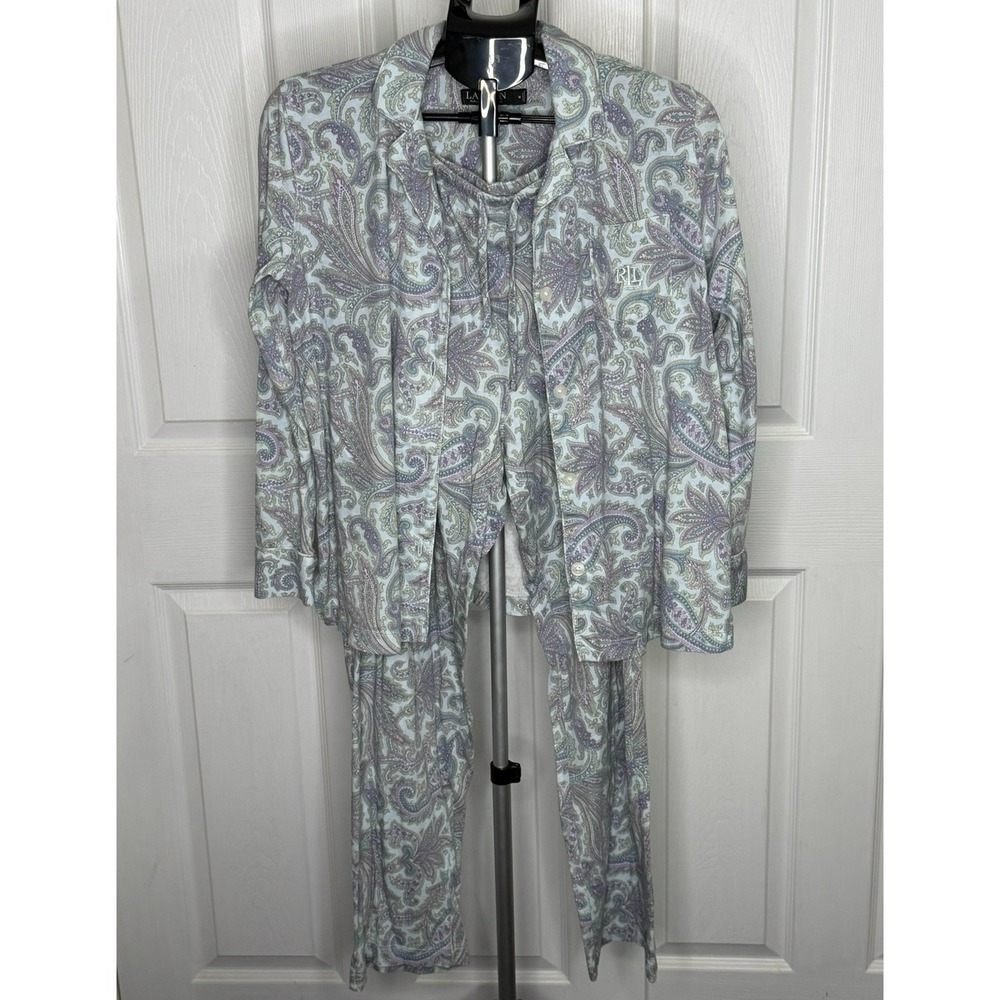 Lauren Ralph Lauren Womens M Paisley Pajama Set Cotton Viscose LRL Purple